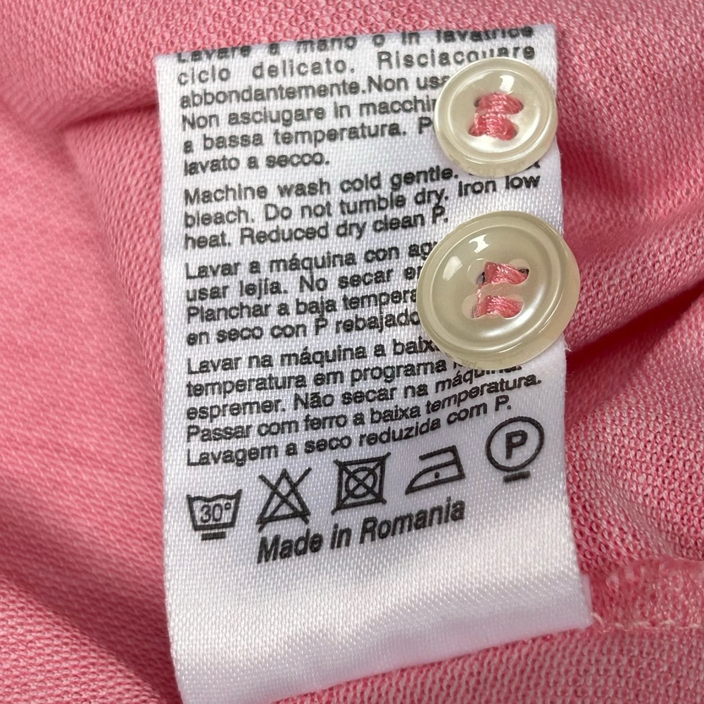Boggi Milano Pink Filo di Scozia 100% Cotton Knit Button Front Polo Men’s Large - Picture 7 of 8